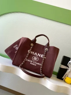 Alternative view of CHANEL Totes Bags Cotton Calfskin (Burgundy-White) 33CM F70202608070153