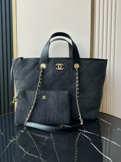 CHANEL Totes Bags Cotton Calfskin (Dark Grey-Black) 31X45X28CM H00202608073152