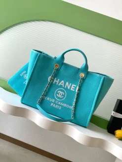 Alternative view of CHANEL Totes Bags Cotton Calfskin (Turquoise-White-Gold) 38CM F70202608070155