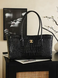 Alternative view of CHANEL Totes Bags Crocodile Embossed Leather (Black-Gold) 20X40X13CM I30202608070730