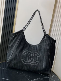 CHANEL Totes Bags Denim (Black-White) 35X48X14CM F50202608072076