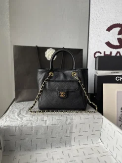 CHANEL Totes Bags Quilted Leather (Black-Gold) 19X25X12CM F80202608070910