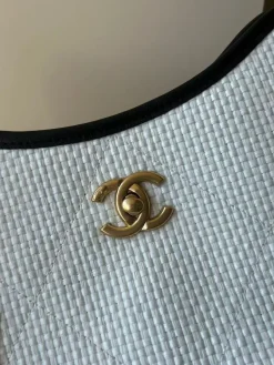 Alternative view of CHANEL Totes Bags Straw Calfskin (White-Black) 20X28X7CM G00202608073156