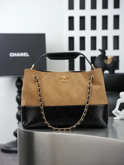 CHANEL Totes Bags Suede Leather (Tan-Black) 36X24X12CM G00202608070314