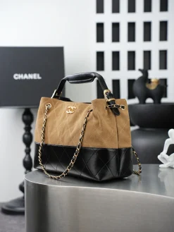 Alternative view of CHANEL Totes Bags Suede Leather (Tan-Black) 36X24X12CM G00202608070314