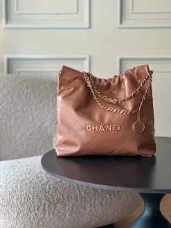 CHANEL Totes Bags Waxed Calfskin (Brown-Gold) 35X37X7CM F00202608072060