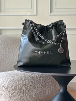 CHANEL Totes Bags Waxed Calfskin (Dark Green-Silver) 39x42x8cm F30202608072042
