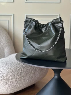Alternative view of CHANEL Totes Bags Waxed Calfskin (Dark Green-Silver) 39x42x8cm F30202608072042