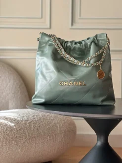 CHANEL Totes Bags Waxed Calfskin (Sage Green-Gold) 39X42X8 CM F30202608072048