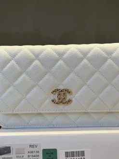 Alternative view of CHANEL Wallet Bags Calfskin Leather (White-Gold-Silver) 19CM E60202608072113