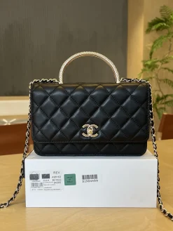 CHANEL Wallet Bags Lamb Leather (Black-Gold) 19CM F00202608072667