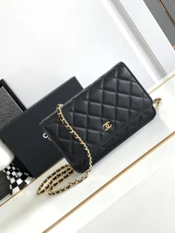 CHANEL Wallet Bags Lamb Leather (Black-Gold) One Size D00202608073139