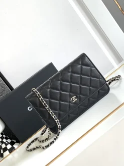 CHANEL Wallet Bags Lamb Leather (Black-Silver) One Size D00202608073140