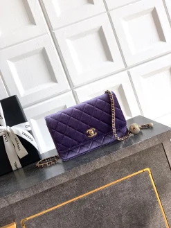 CHANEL Wallet Bags Velvet (Purple-Gold) 20CM G00202608073016
