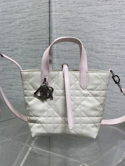 DIOR Bucket Bags Calfskin Leather (White-Pink) 16X12X18CM G30202608060186