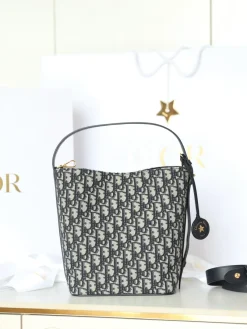 DIOR Bucket Bags Cotton Calfskin (Blue-White) 24X24X15 CM G50202608060091