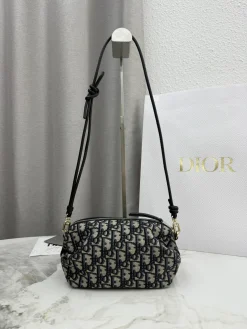 DIOR Clutches Bags Cotton Leather (Black-Beige) 20X11X8CM E50202608060277