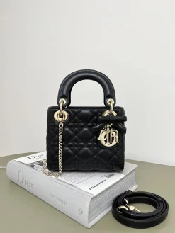 DIOR Crossbody Bags Lamb Leather (Black-Gold) 17X7X15CM F50202608060154