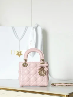DIOR Crossbody Bags Lamb Leather (Pink-Gold) 17X15X7CM I50202608060012