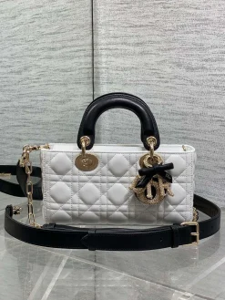 DIOR Crossbody Bags Lamb Leather (White-Black-Gold) 22X6X12CM G80202608060238
