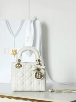 DIOR Crossbody Bags Lamb Leather (White-Gold) 17X15X7CM I50202608060013