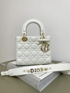 DIOR Crossbody Bags Lamb Leather (White-Gold) 20X8X17CM G20202608060156