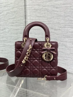 DIOR Crossbody Bags Lambskin Leather (Burgundy-Gold) 20X17X8CM G20202608060436