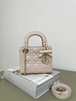 DIOR Crossbody Bags Lambskin Leather (Pink-Gold) 17X7X15CM F50202608060152