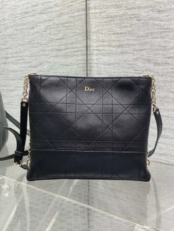 DIOR Crossbody Bags Leather (Black-Gold) 25X21X7CM E20202608060181