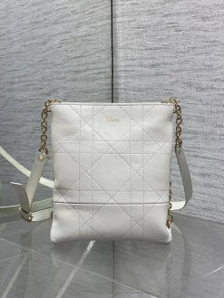 DIOR Crossbody Bags Leather (White-Gold) 18X21X7CM E00202608060176