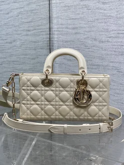 DIOR Crossbody Bags Patent Leather (Cream-Gold) 26X6X14CM F80202608060373