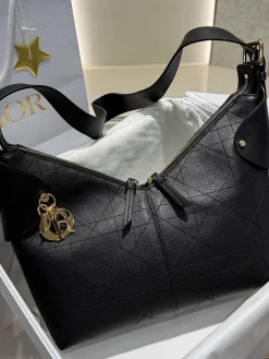 DIOR Shoulder Bags Embossed Leather (Black-Gold) 28X18X12CM I80202608060331