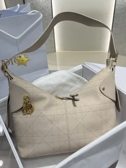 DIOR Shoulder Bags Grained Leather (Beige-Gold) 28X18X12CM I80202608060335