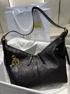 DIOR Shoulder Bags Pleated Leather (Black-Gold) 28X18X12CM I80202608060334