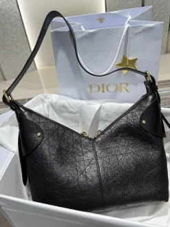 Alternative view of DIOR Shoulder Bags Pleated Leather (Black-Gold) 28X18X12CM I80202608060334