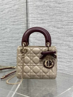 DIOR Top Handle Bags (Beige-Burgundy) 17X7X15CM F50202608060103