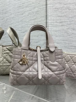 DIOR Top Handle Bags Calf Leather (Gray-Gold) 23X15X15CM G80202608060195