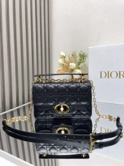 DIOR Top Handle Bags Calfskin Leather (Black-Gold) 22X14X8CM G20202608060497