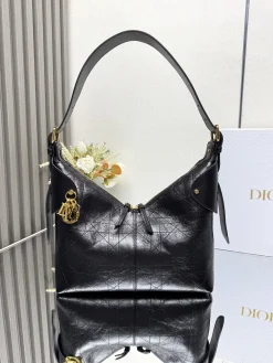 DIOR Top Handle Bags Calfskin Leather (Black-Gold) 28X18X12CM G80202608060492