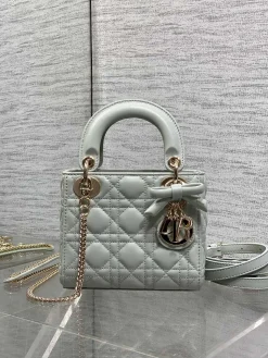 DIOR Top Handle Bags Calfskin Leather (Light Blue-Gold) 17X7X15CM F20202608060254