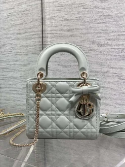 Alternative view of DIOR Top Handle Bags Calfskin Leather (Light Blue-Gold) 17X7X15CM F20202608060254
