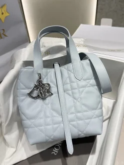 DIOR Top Handle Bags Calfskin Leather (Light Blue-SiDIORer) 16X18X12CM I50202608060169