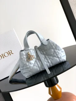 DIOR Top Handle Bags Calfskin Leather (Lightblue-Gold) 23X14X12CM G50202608060273