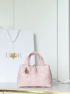 DIOR Top Handle Bags Calfskin Leather (Pink-Gold) 23X14X12 CM I00202608060095