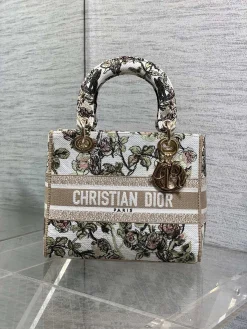 Alternative view of DIOR Top Handle Bags Canvas Embroidery (White-Gold) 24X11X20 CM E80202608060357