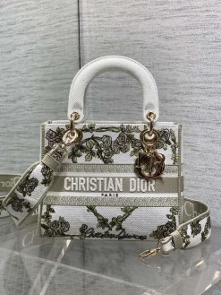 DIOR Top Handle Bags Canvas Embroidery (White-Gold) 24X11X20CM E80202608060348