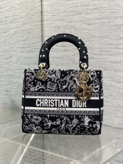 Alternative view of DIOR Top Handle Bags Embroidered Canvas (Black-White) 24X11X20CM E80202608060349