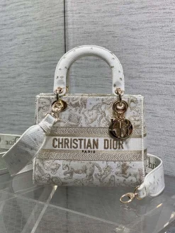 DIOR Top Handle Bags Embroidered Canvas (White-Gold) 24X11X20CM E80202608060353