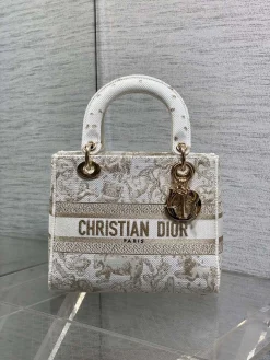 Alternative view of DIOR Top Handle Bags Embroidered Canvas (White-Gold) 24X11X20CM E80202608060353