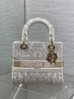 Alternative view of DIOR Top Handle Bags Embroidered Canvas (White-Gold) 24X11X20CM E80202608060361